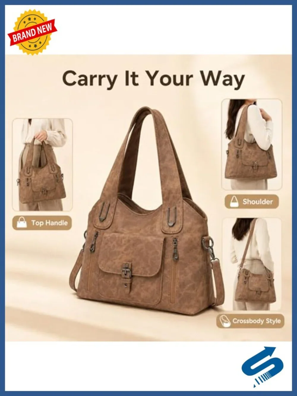 Vintage Crossbody Bag Women Large Washed Shoulder Slouchy Y2K Studded Tote Faux